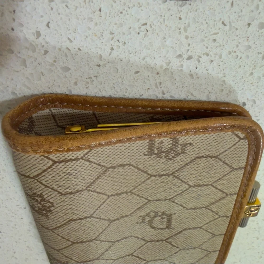 Authentic 1990s CHRISTIAN DIOR Brown Honeycomb Clutch Pouch Wallet